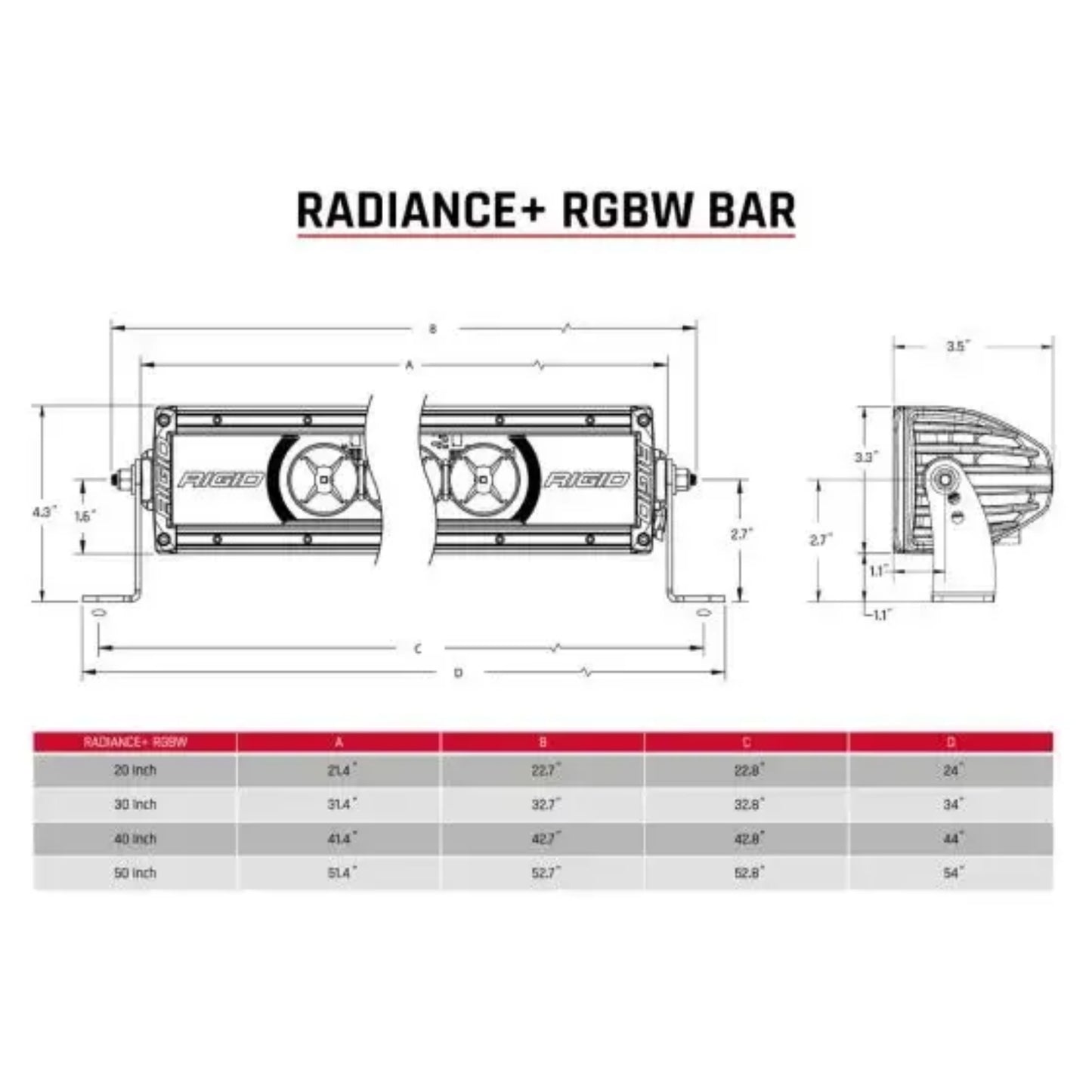 Barra de Luz LED de 40'' Radiance Plus RGBW Rigid